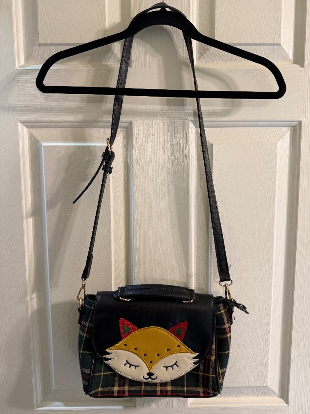 Banned Crossbody Cottagecore Handbag Fox Design Green Red Plaid Unisex